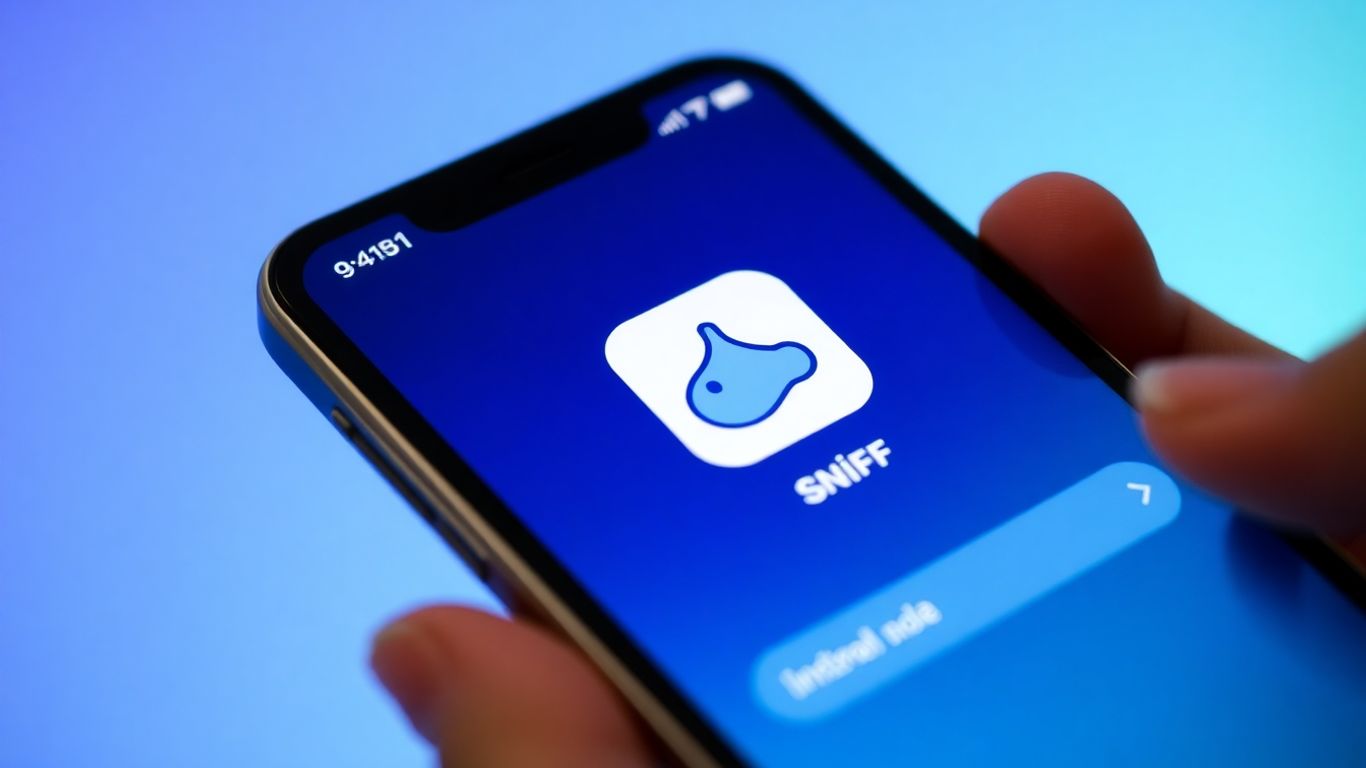 Smartphone showing the Sniff app with a nose icon.