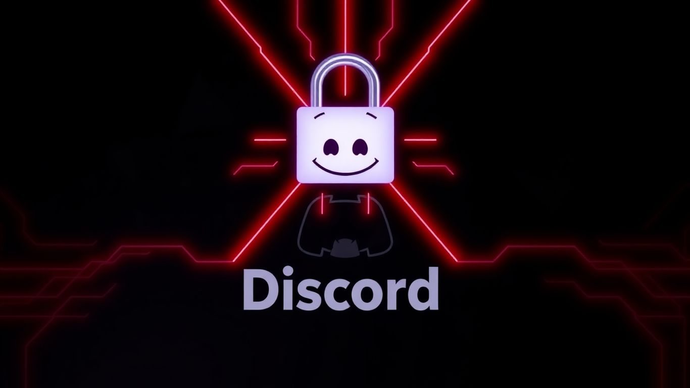 Discord logo with a digital lock and red threat lines.