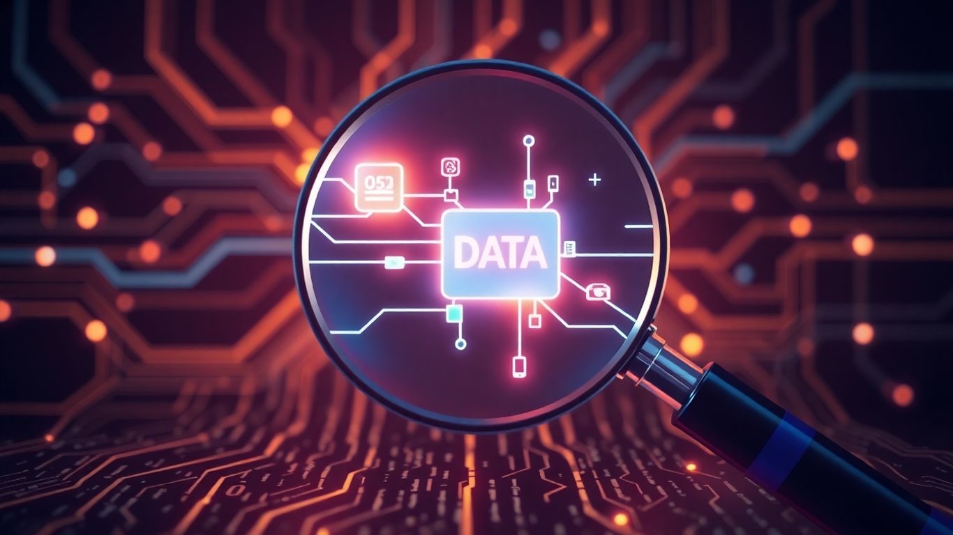 Digital interface with network lines and data packets.