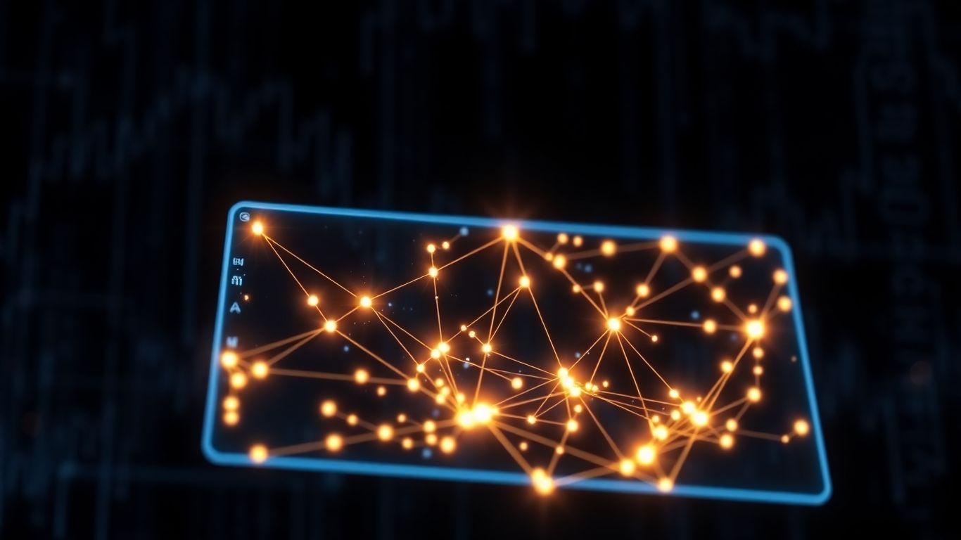 Digital wallet interface with glowing data connections.