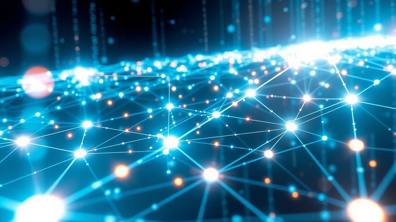 Interconnected digital pathways and data streams in a network.