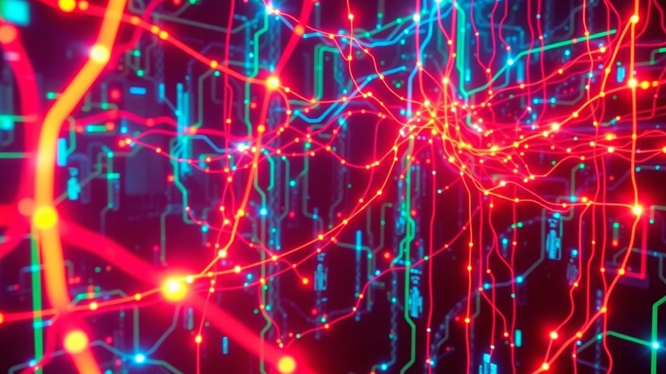 Interconnected digital pathways and data streams in a network.