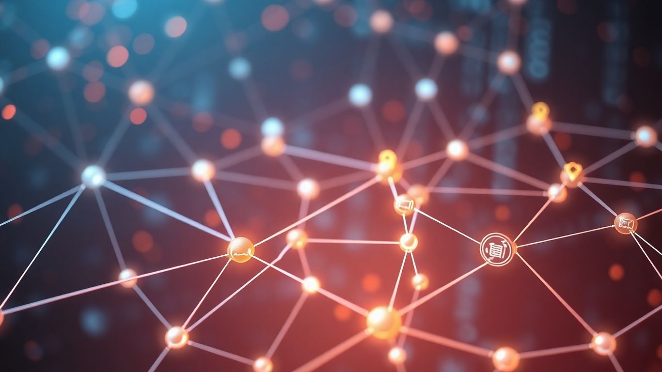 Interconnected digital nodes linking wallets and contracts on-chain.