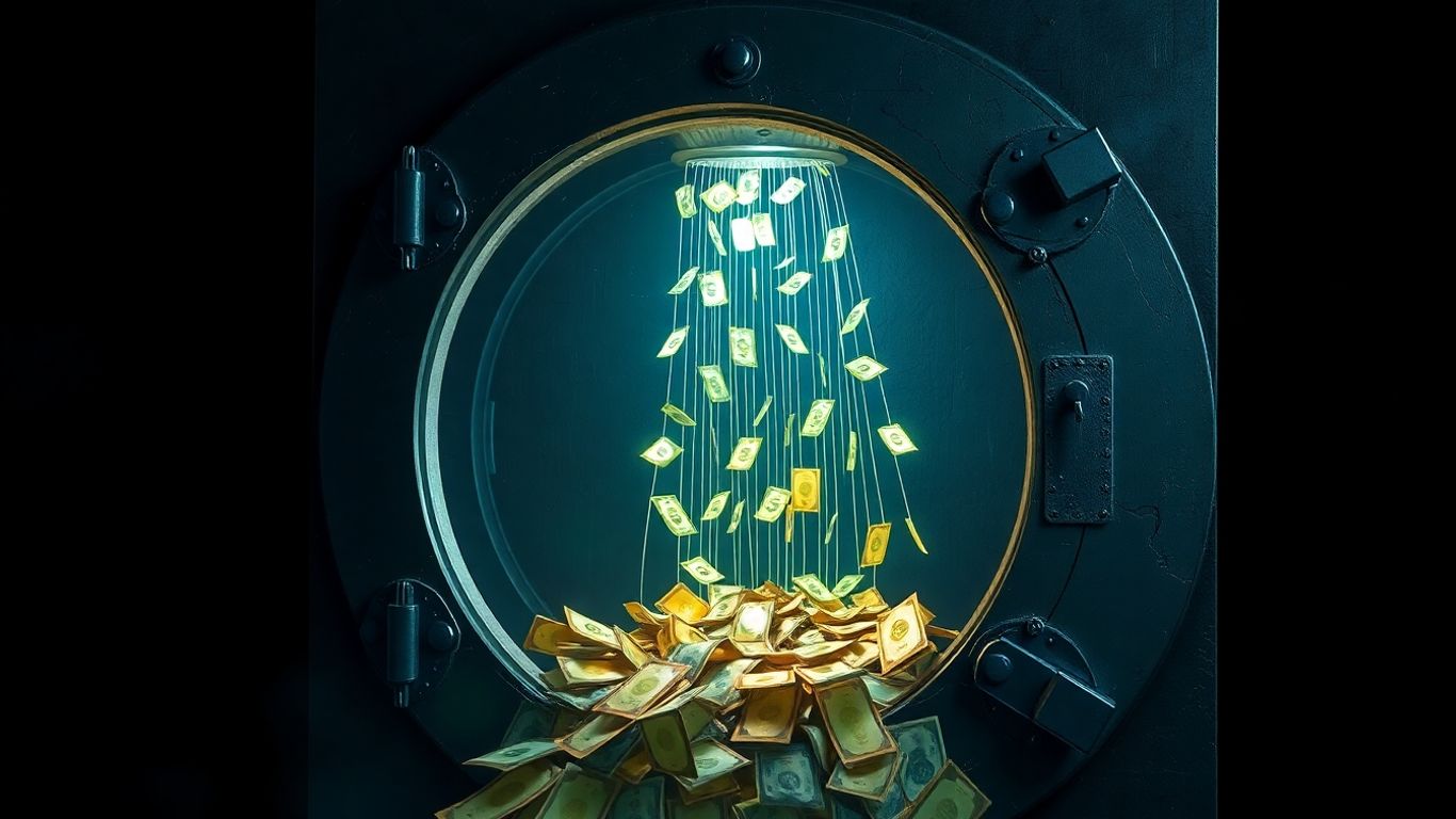 Digital vault with money draining out.