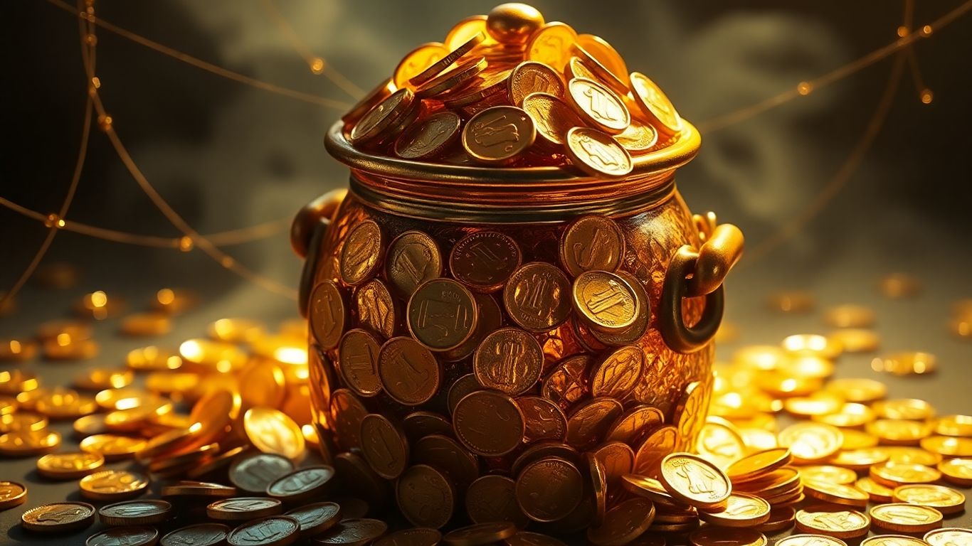 Golden honey pot with coins and subtle tripwires.