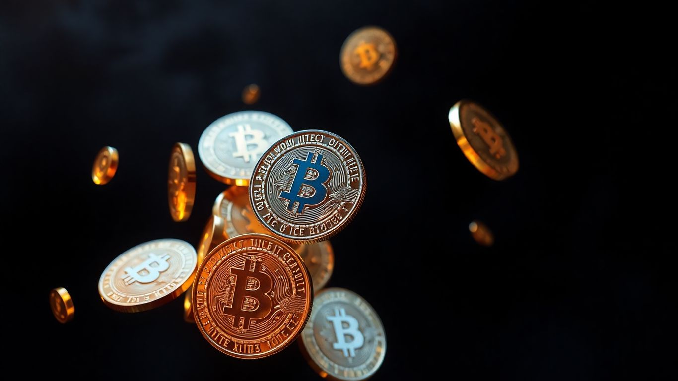 Digital tokens with varying sizes and glows.