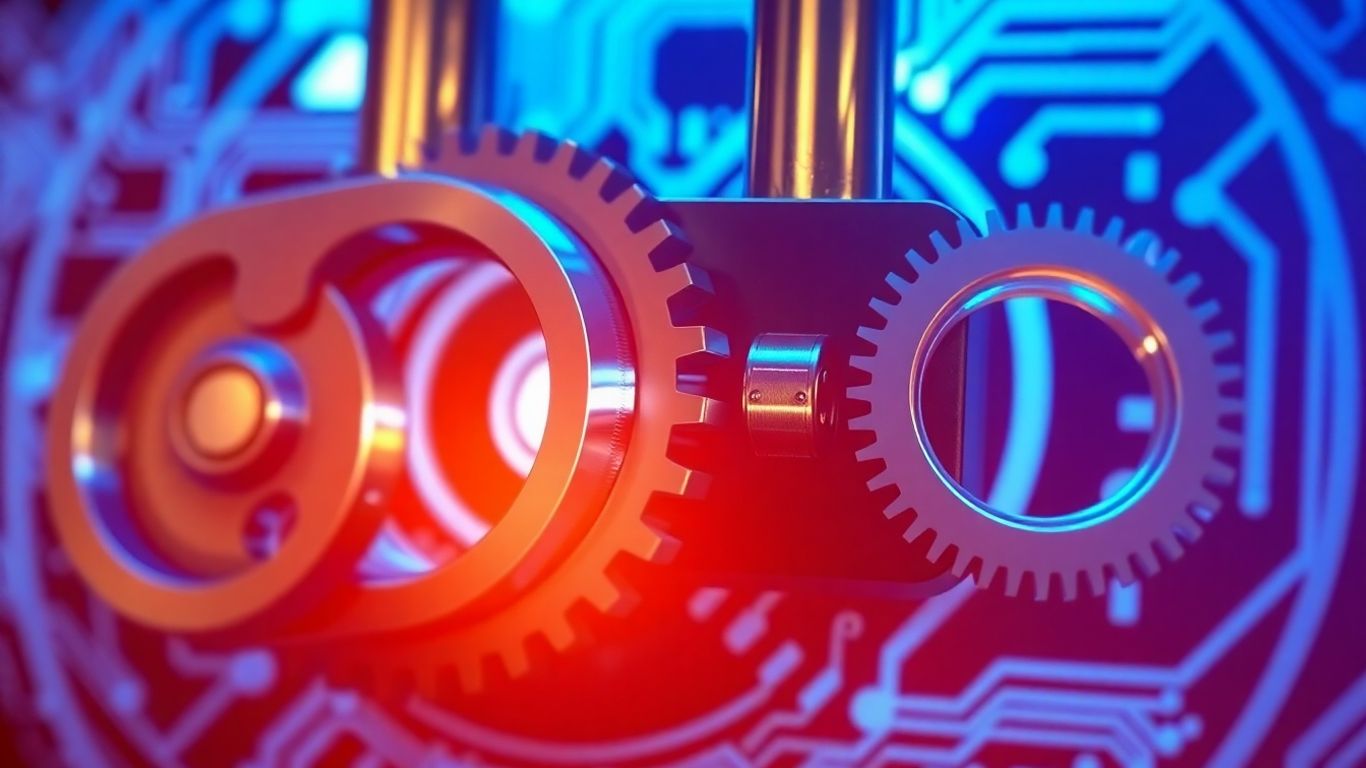 Digital lock with glowing circuits and gears