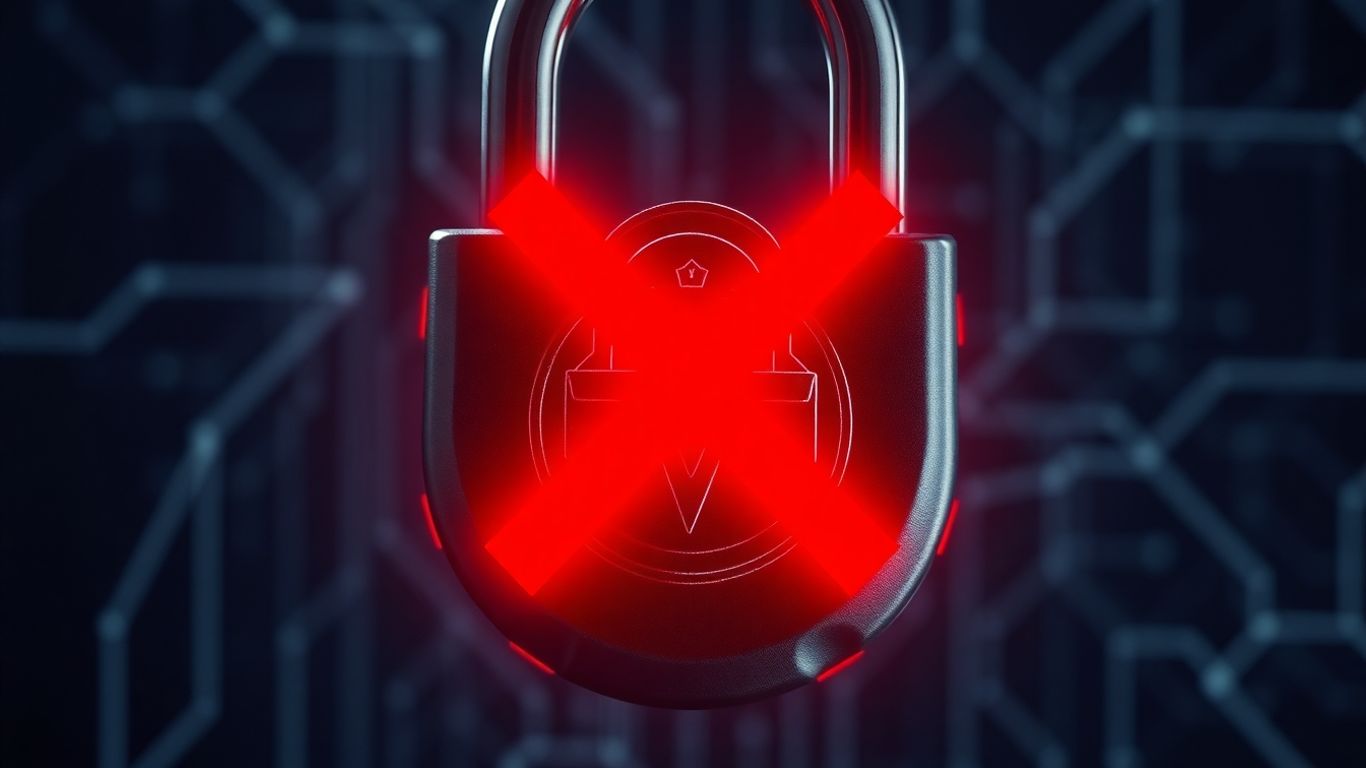 Digital lock with red X over token icon.