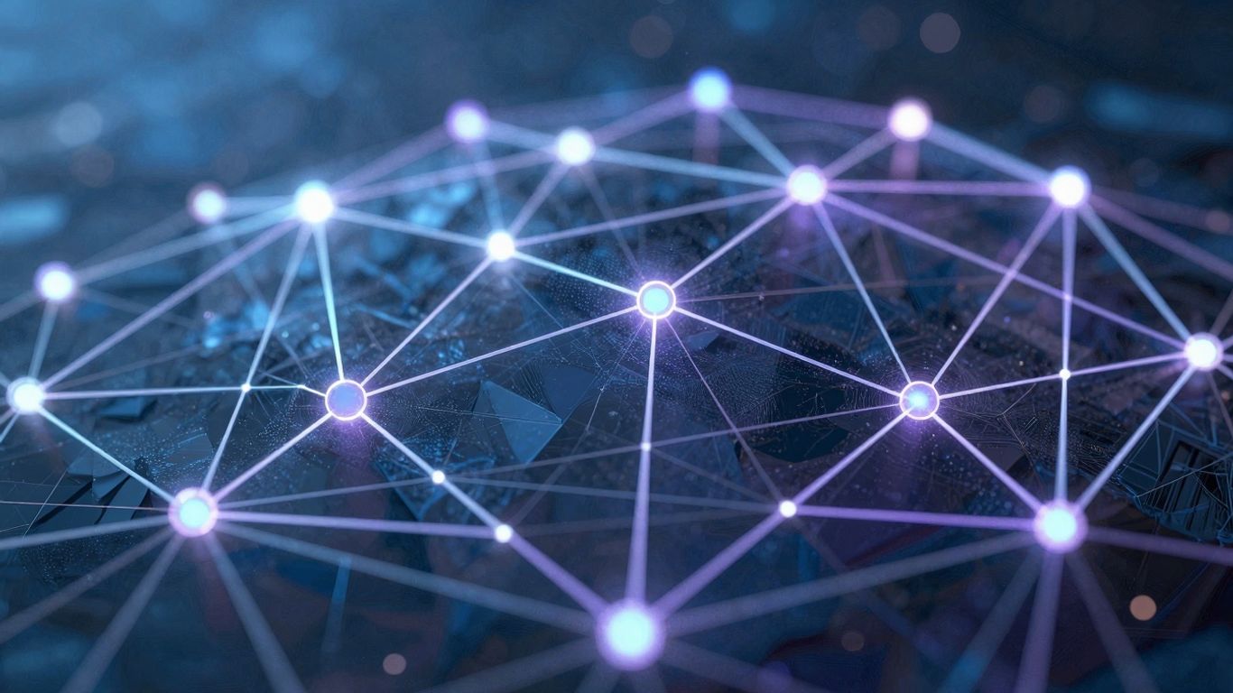 Interconnected digital networks with glowing lines.