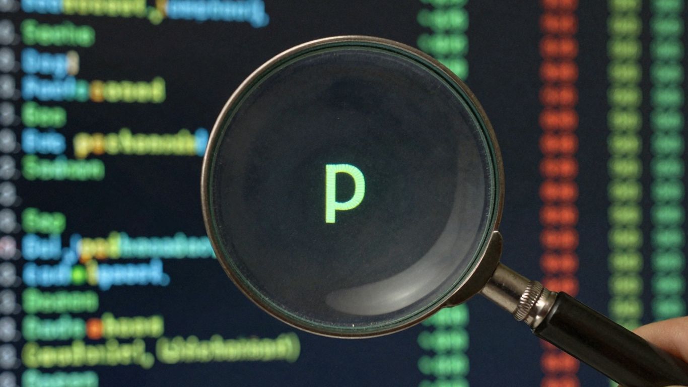 Magnifying glass examining digital data streams.