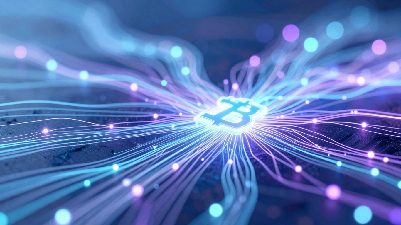 Digital network with flowing luminous particles.