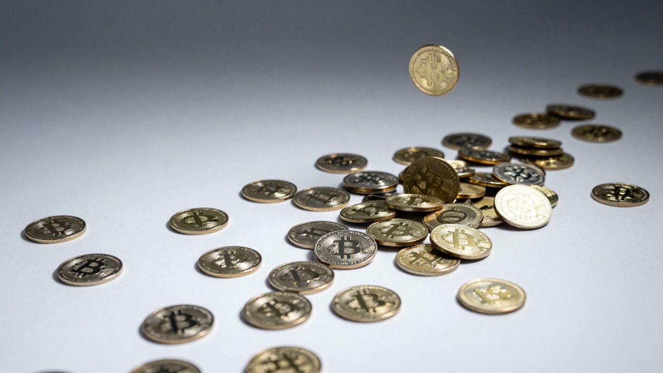 Imbalanced cryptocurrency coins in a digital landscape.