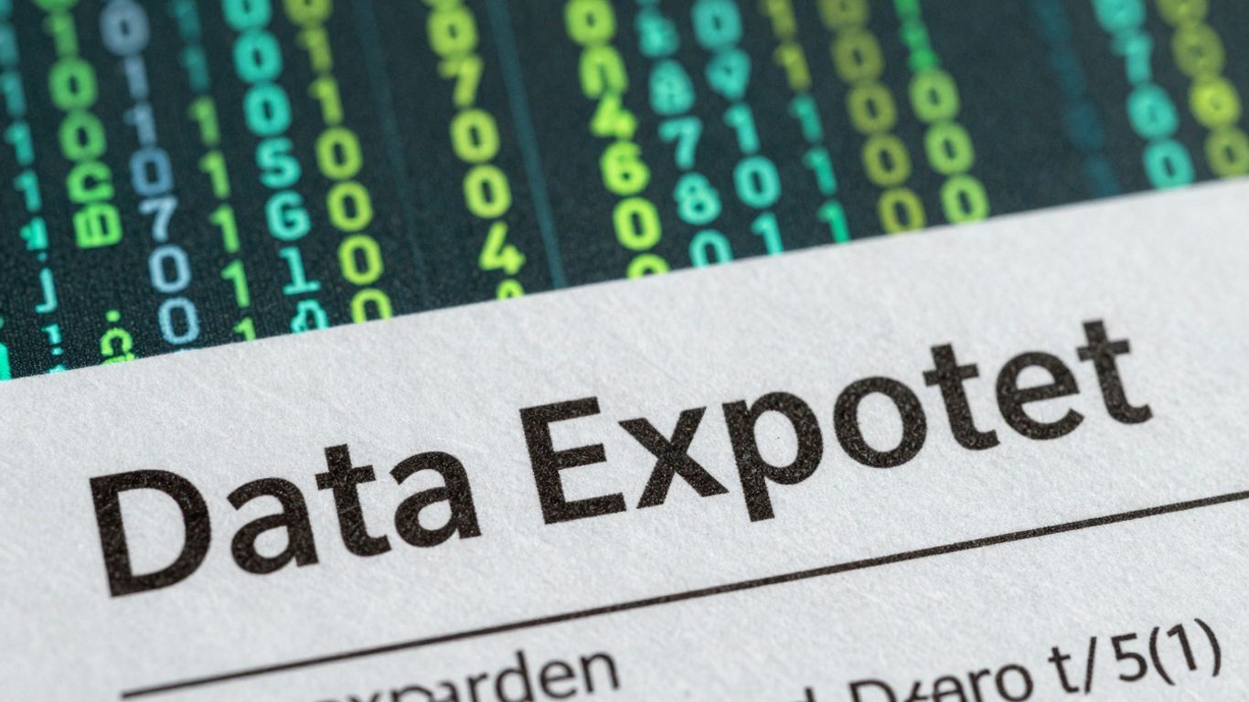 Abstract digital patterns and flowing lines suggesting data export.