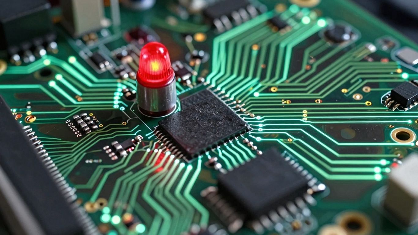 Digital circuit with a flashing red warning light.