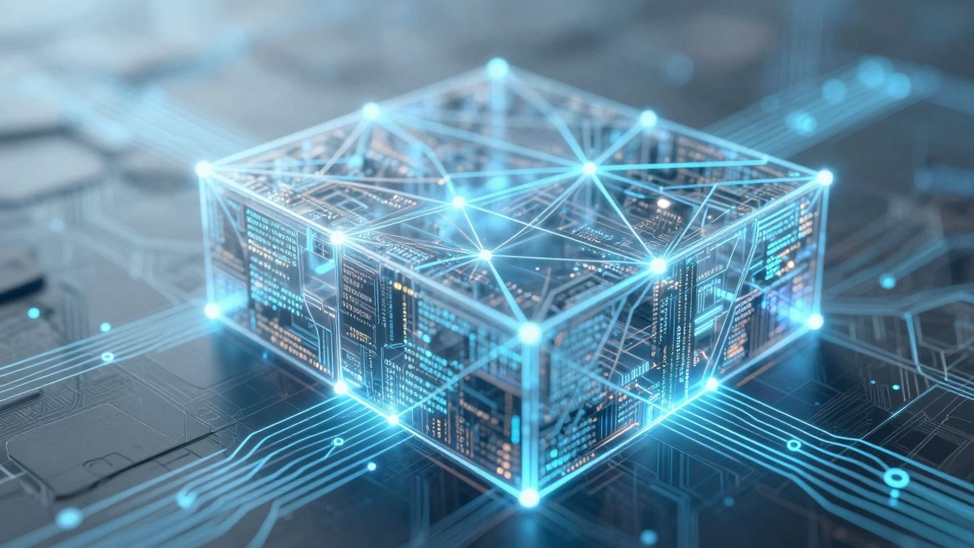 Digital code transforming into a blockchain network.