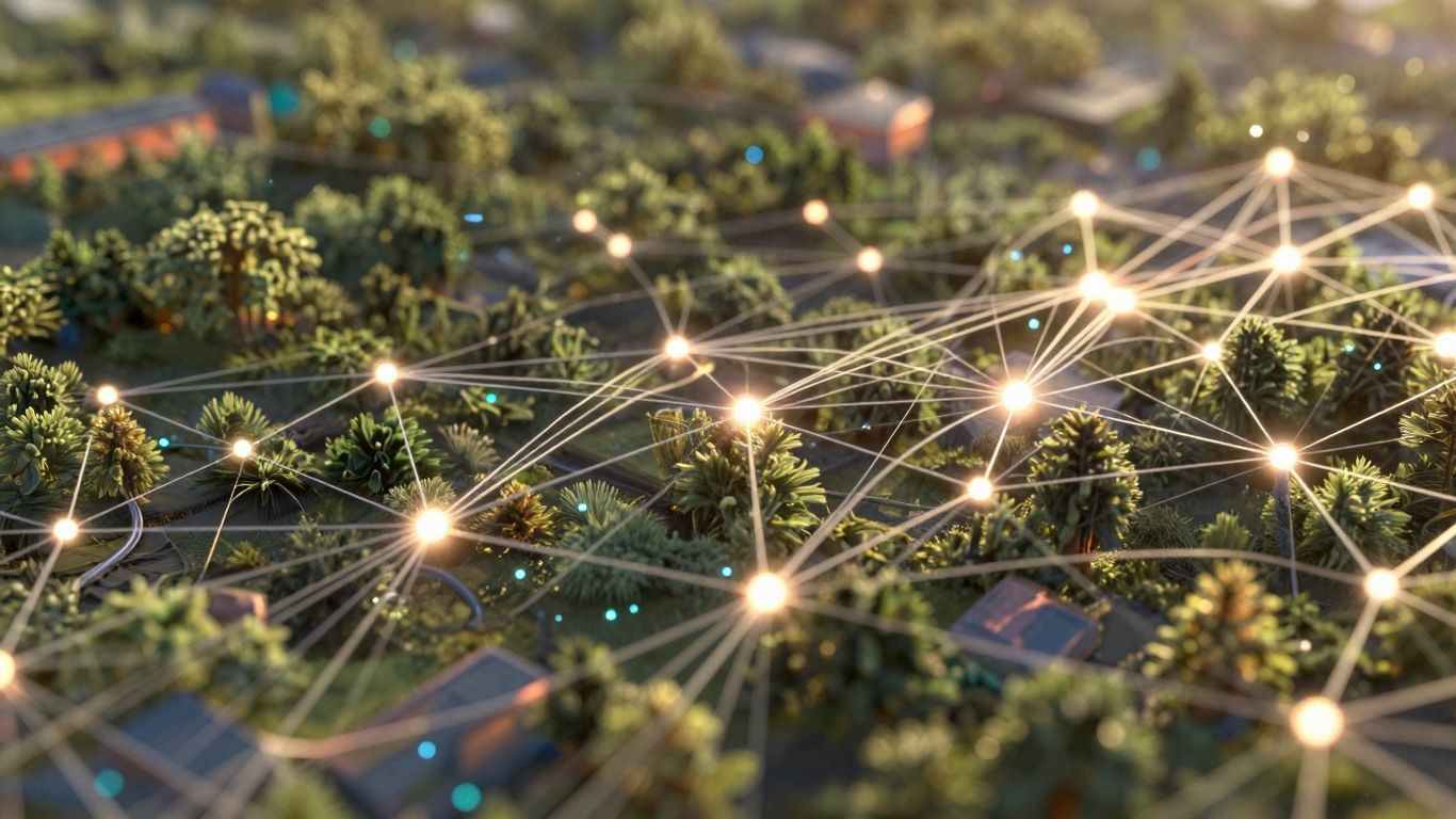 Web3 threat hunting digital landscape with cybernetic elements.