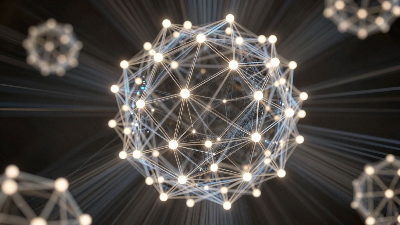 Interconnected digital nodes forming clusters in a network.