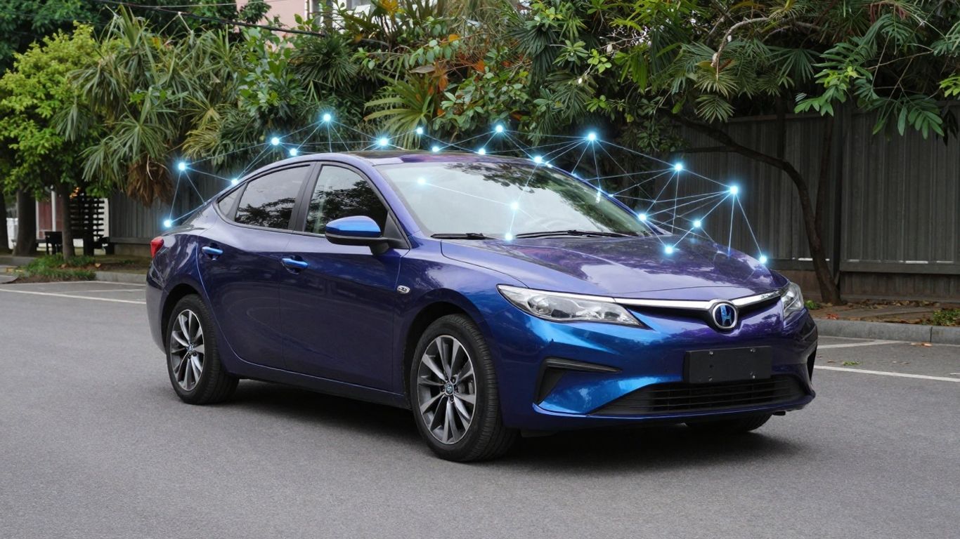 Interconnected digital nodes forming a network.