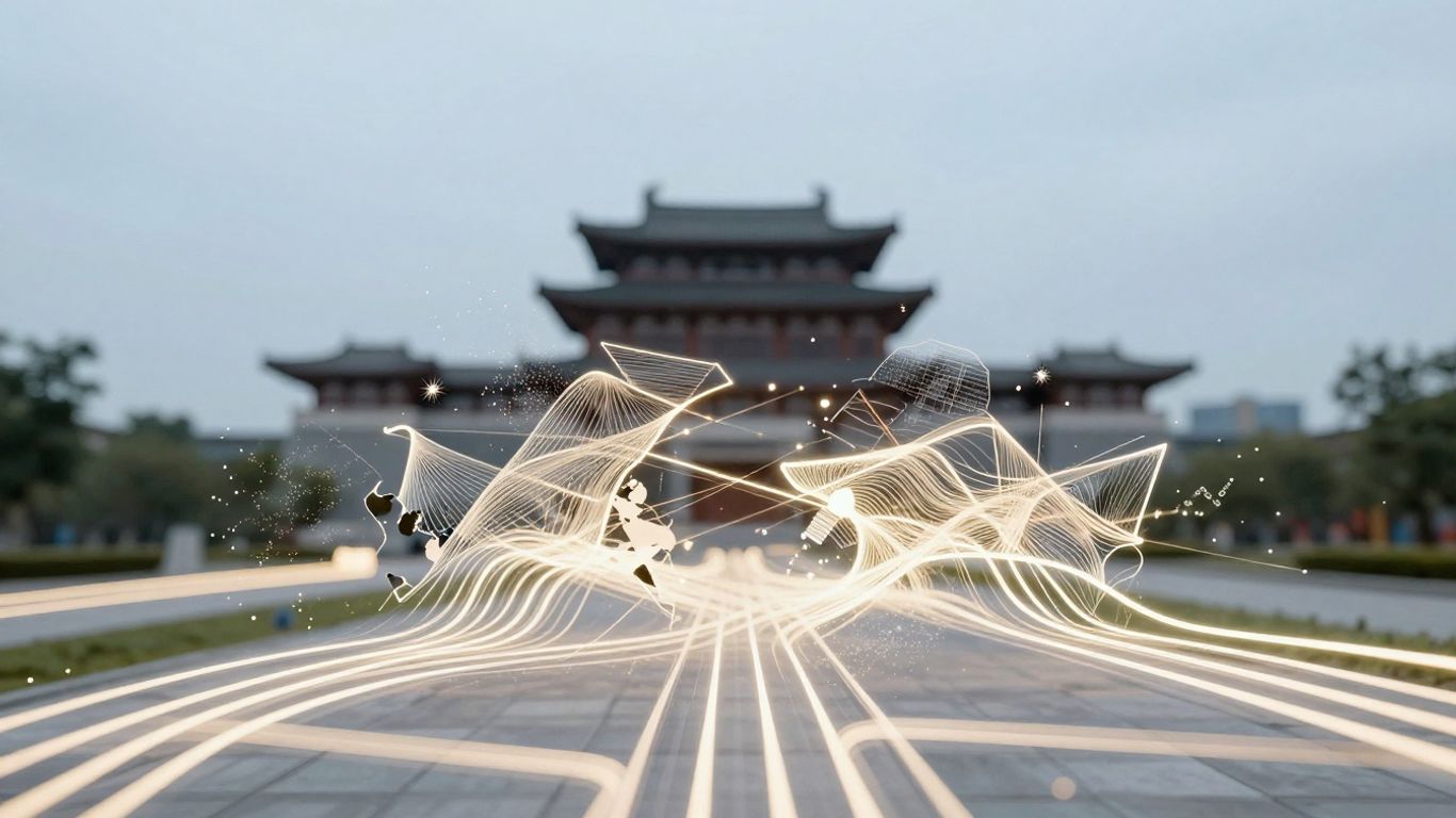 Digital network with fragmented shapes indicating exploit detection.