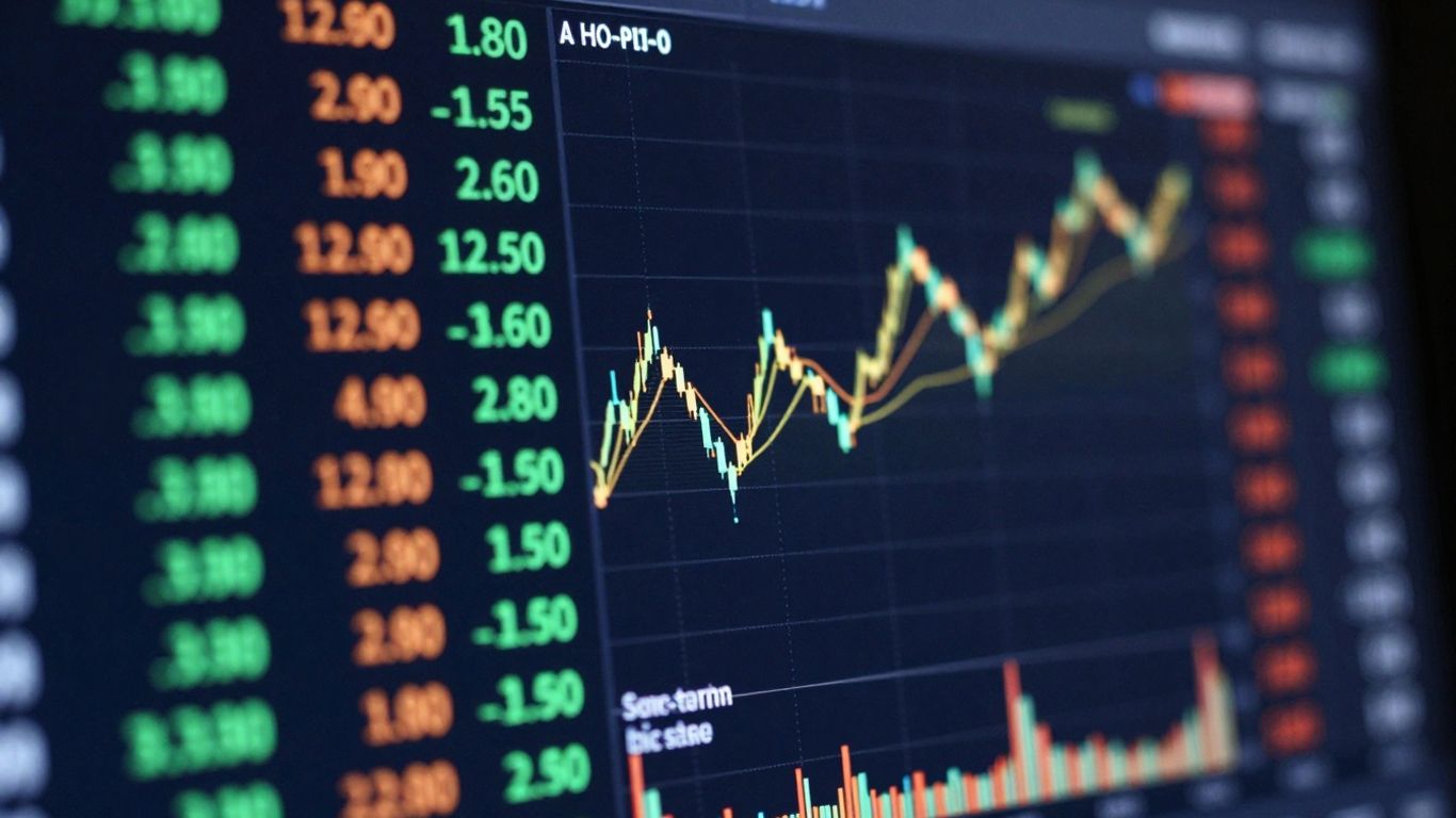 Digital interface with fluctuating values and alert indicators.