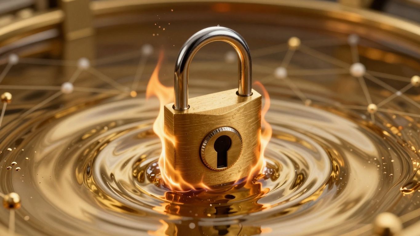 Digital lock in a pool of burning liquid gold.