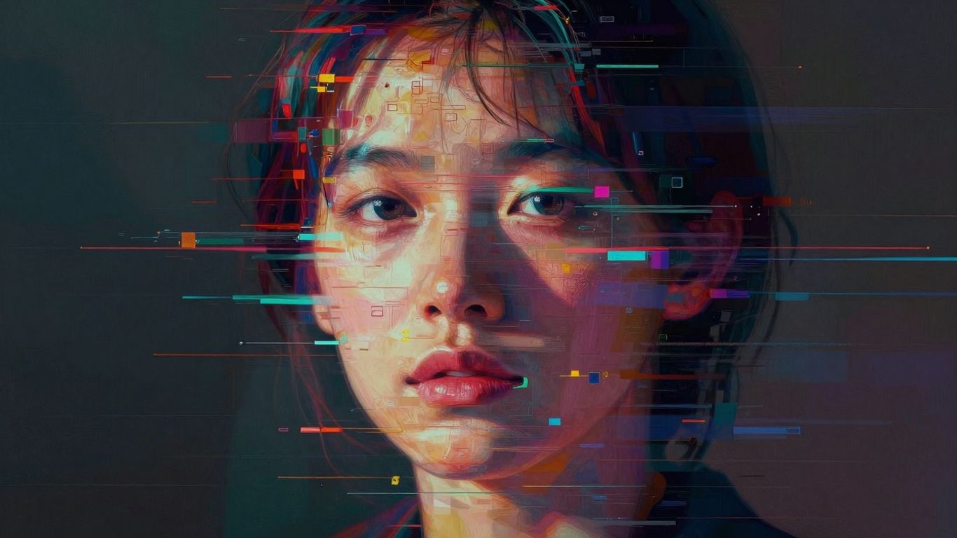 Digital art with subtle glitch effect, dramatic lighting.