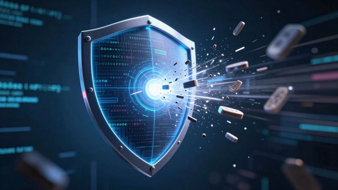 Digital shield blocking phishing attempts.