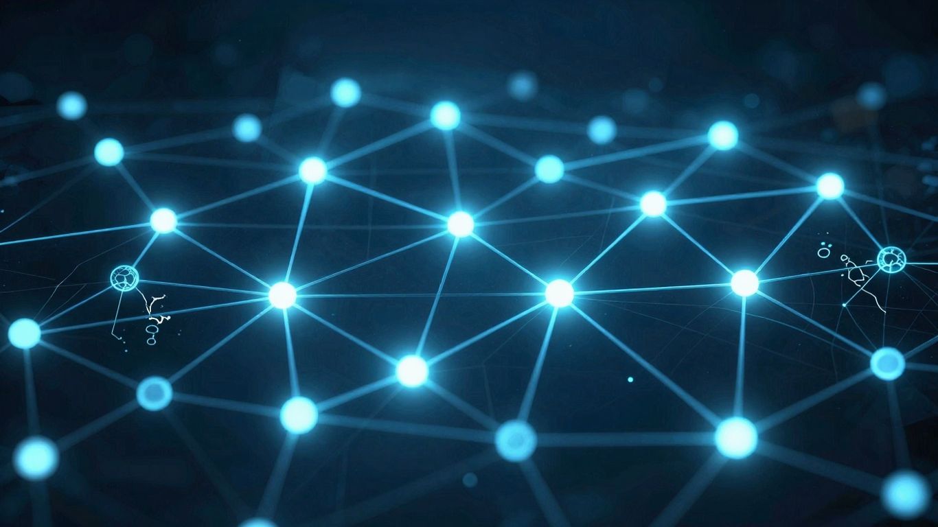 Digital network with glowing nodes and pathways.