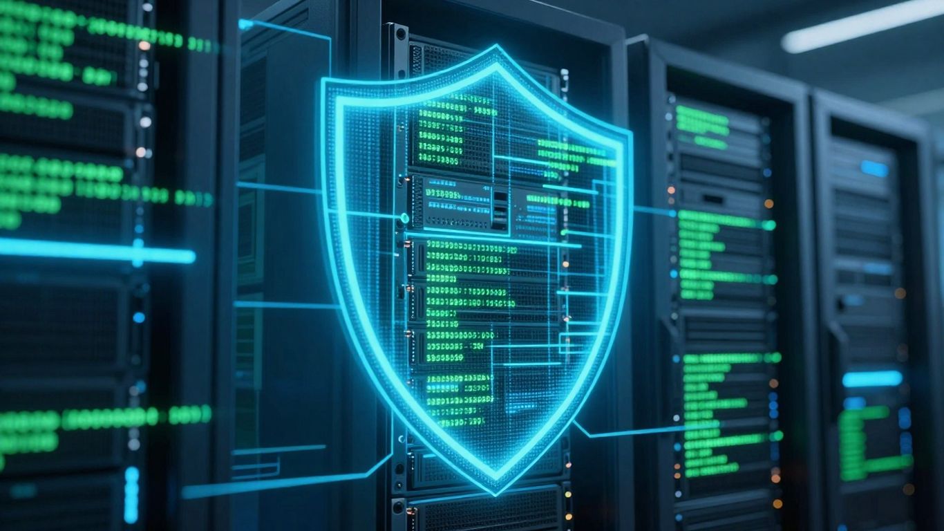 Secure digital network with protective shield and server.