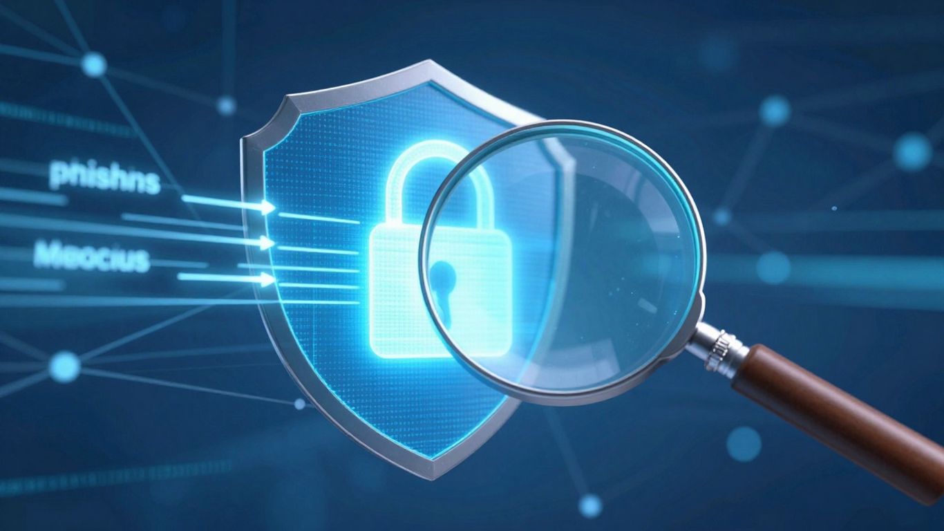 Digital shield protecting a padlock from online threats.