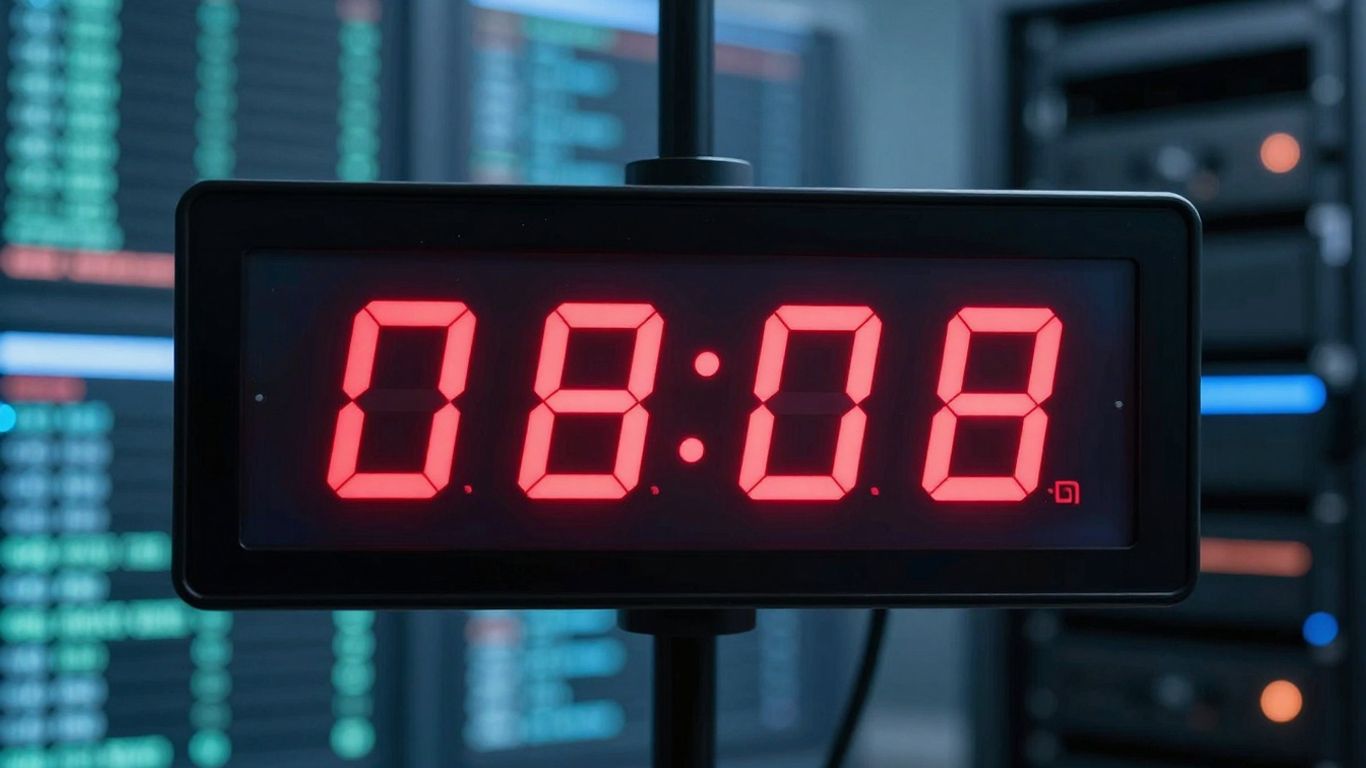 Digital clock counting down with data streams.