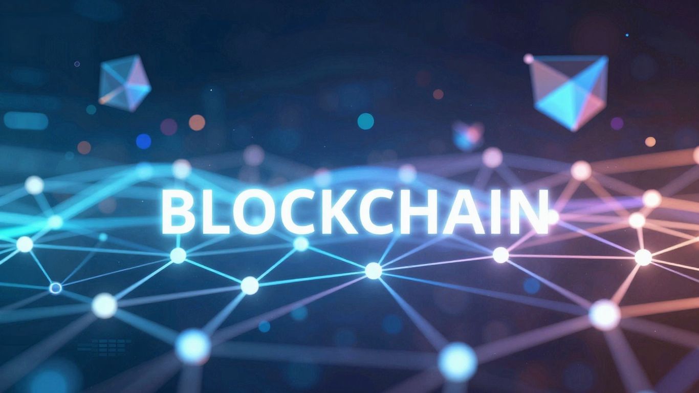 Abstract digital network with glowing nodes and lines.