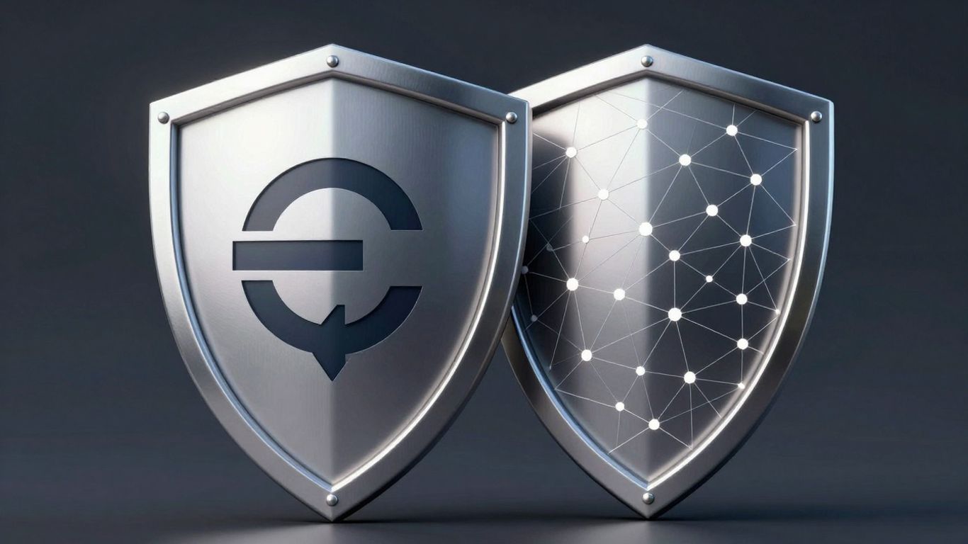 Interlocking shields representing crypto exchange and protocol security partnership.