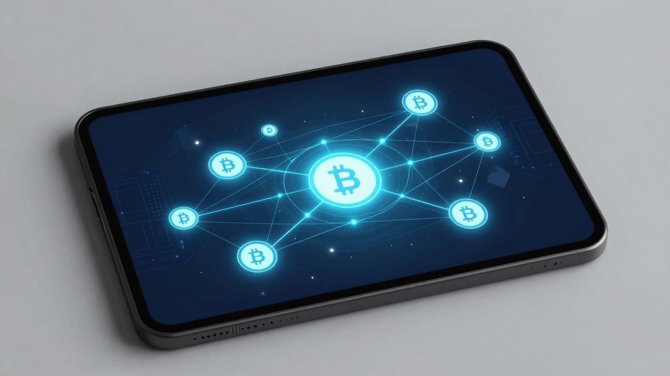 Futuristic digital wallet interface with interconnected crypto nodes.