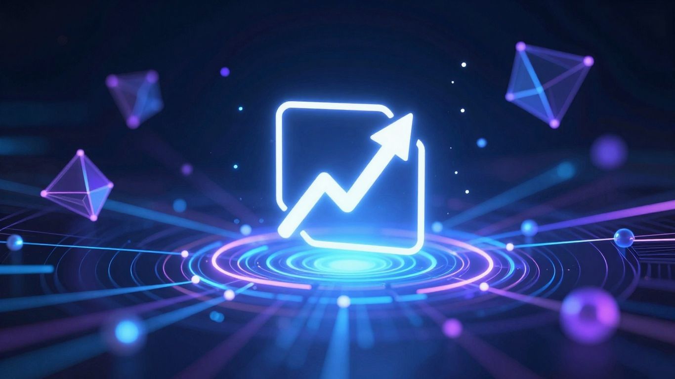 Abstract digital trading interface with glowing nodes and data streams.