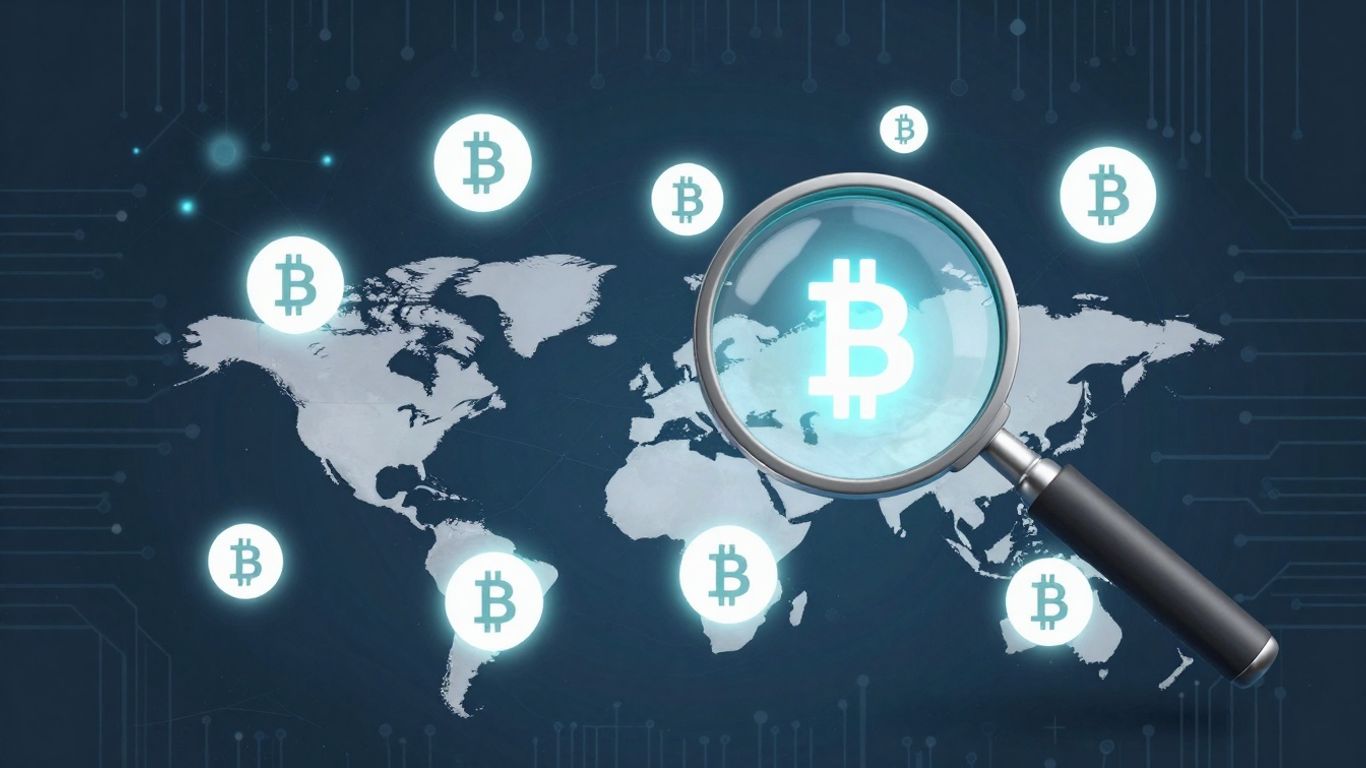 Crypto wallet finder bot interface with map and icons.