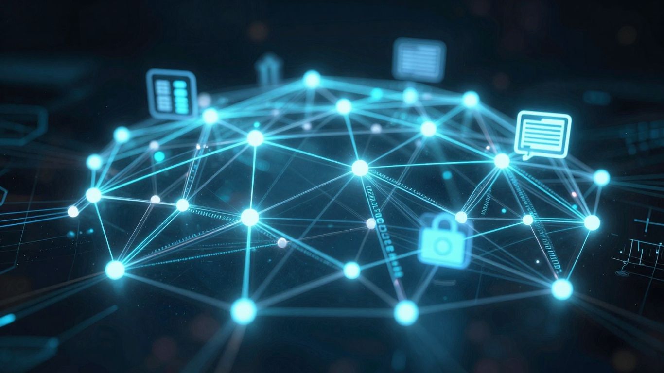 Blockchain network with digital wallets and smart contracts.