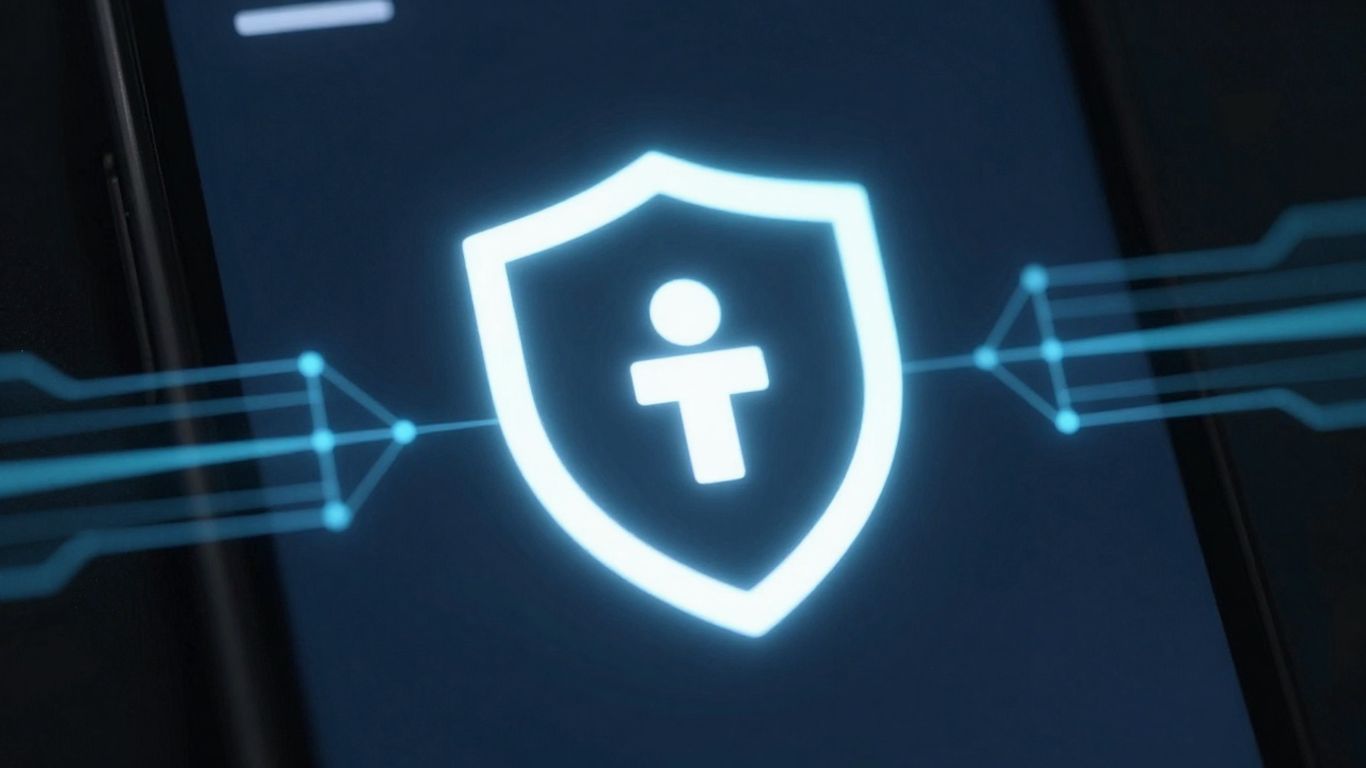 Digital wallet with security shield and data flow.