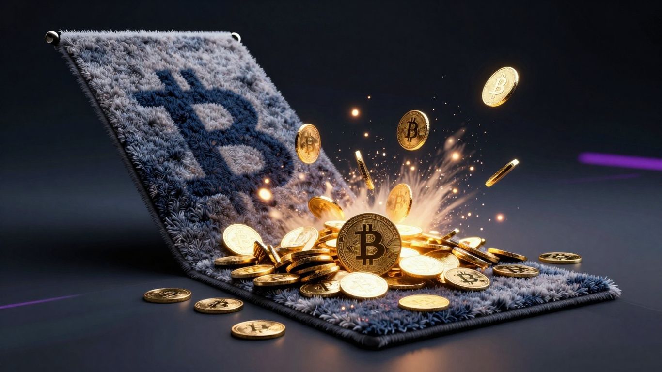 Digital rug pull scattering cryptocurrency coins.