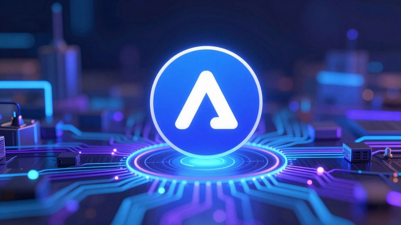 Arbitrum logo floating in a futuristic digital network.