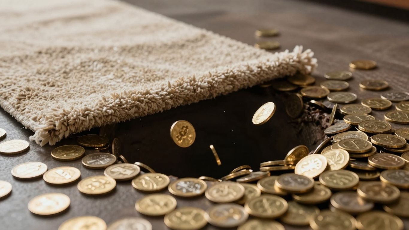 Digital rug pull revealing abyss under memecoin pile