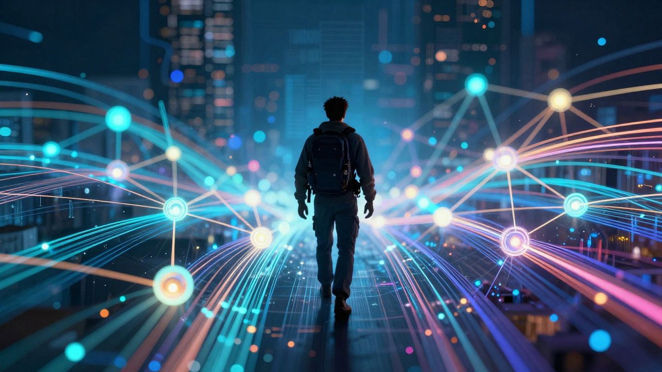 Digital explorer in a glowing network