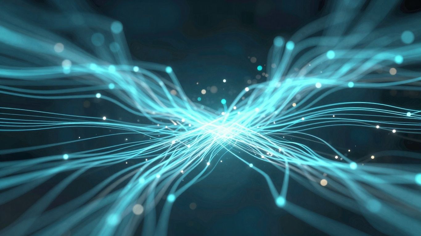 Digital pathways and glowing streams of light.