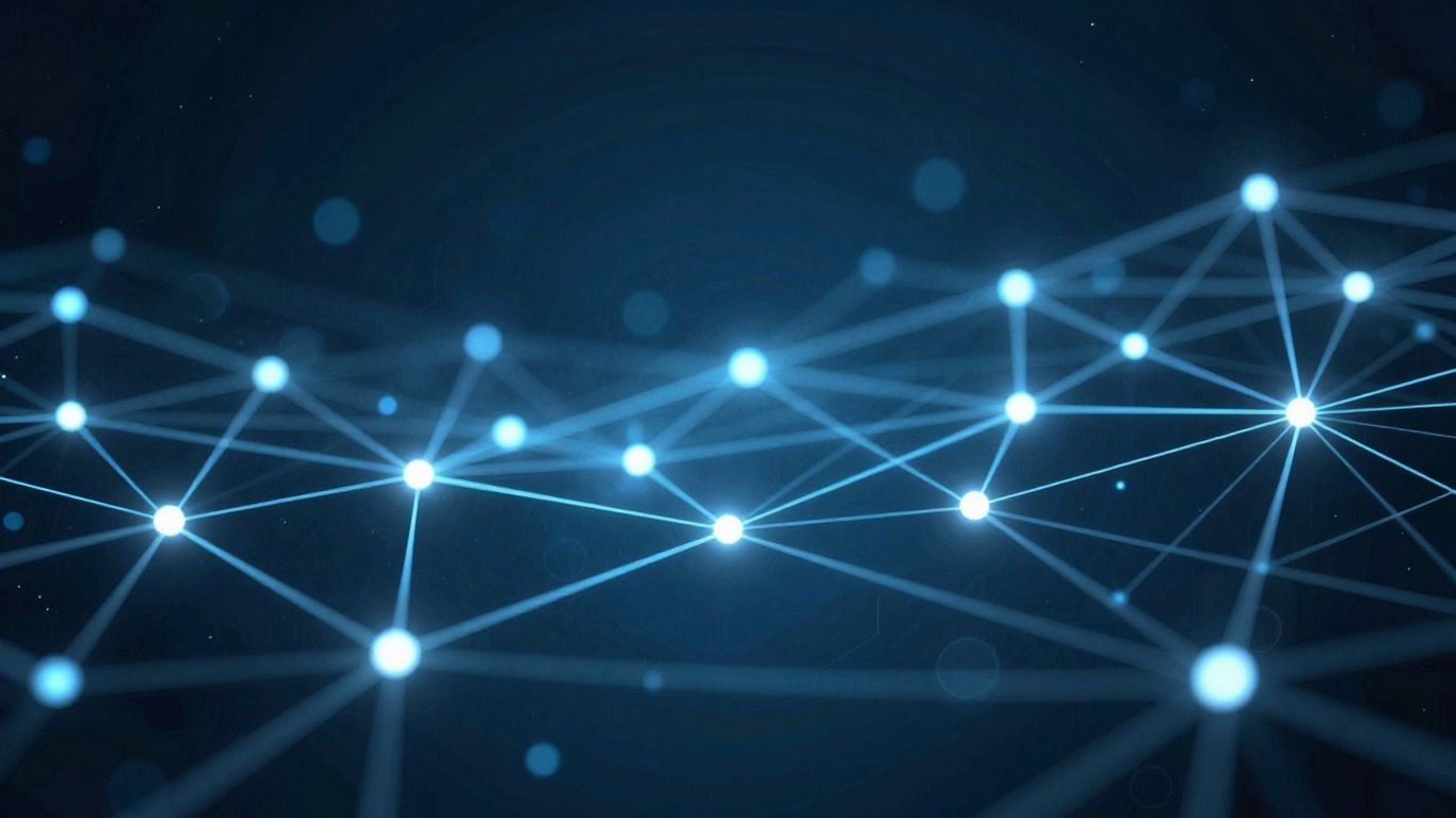 Interconnected network of lines and nodes.