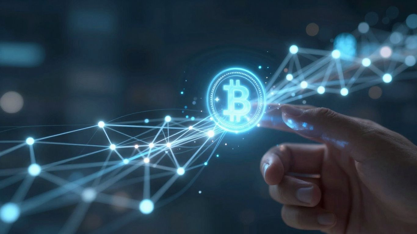 Digital pathways showing fund movement across a network.