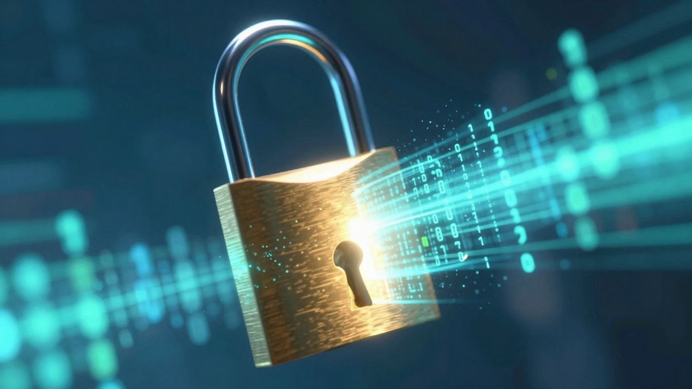 Digital padlock with code flowing into it.