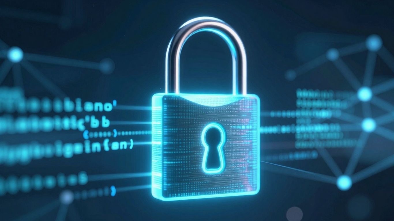 Secure blockchain padlock with flowing code