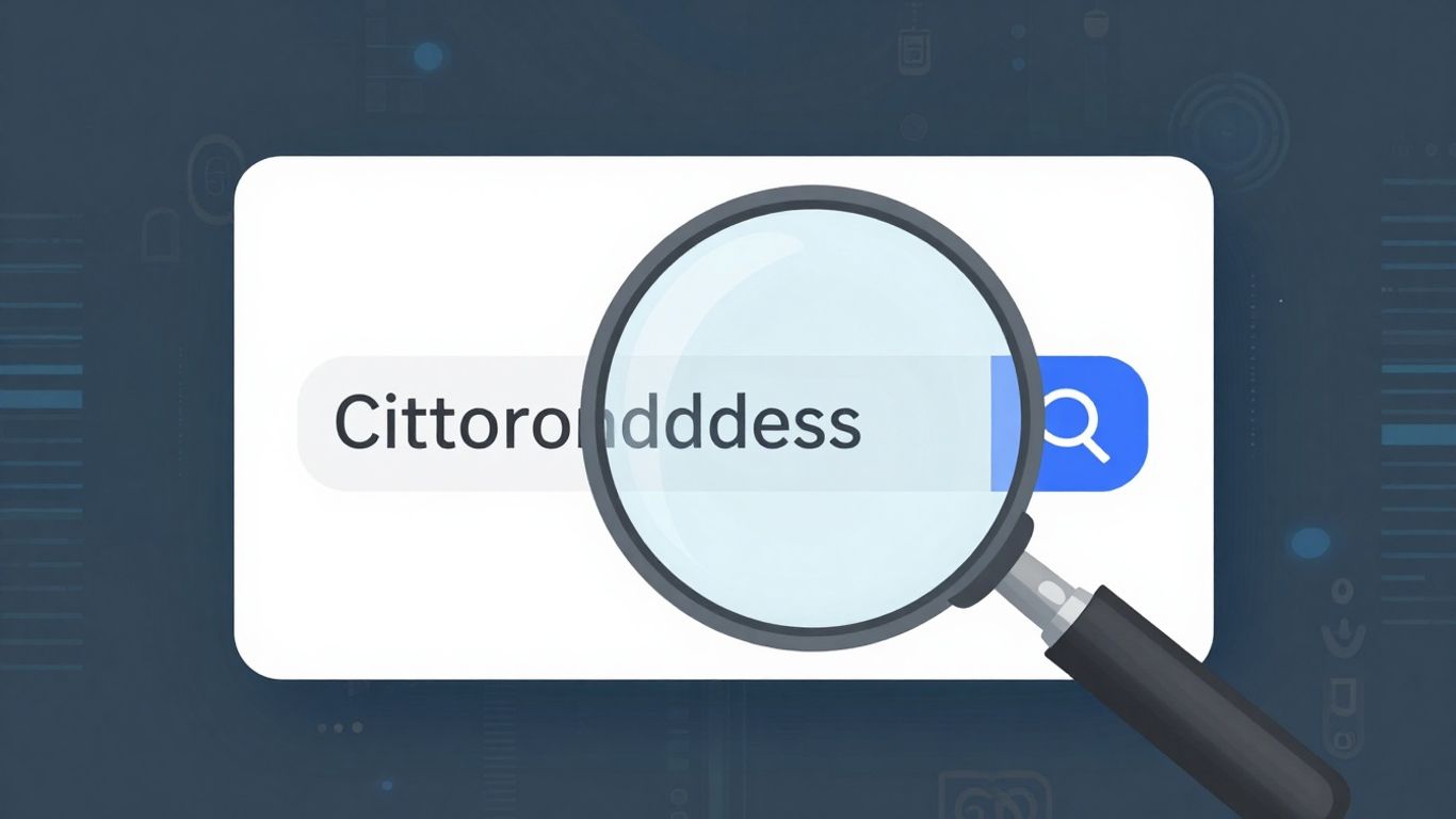 Digital wallet with magnifying glass over crypto address.