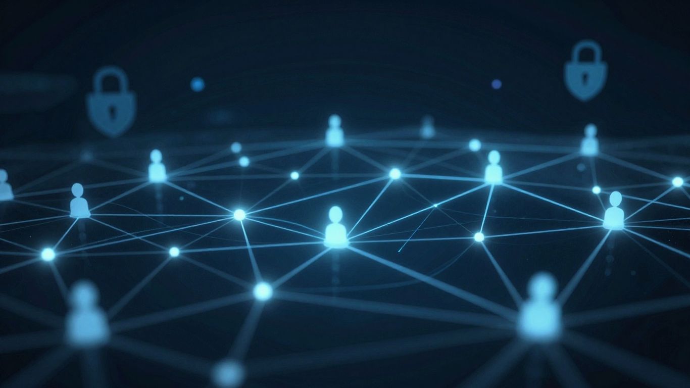 Decentralized web network with users and security elements.