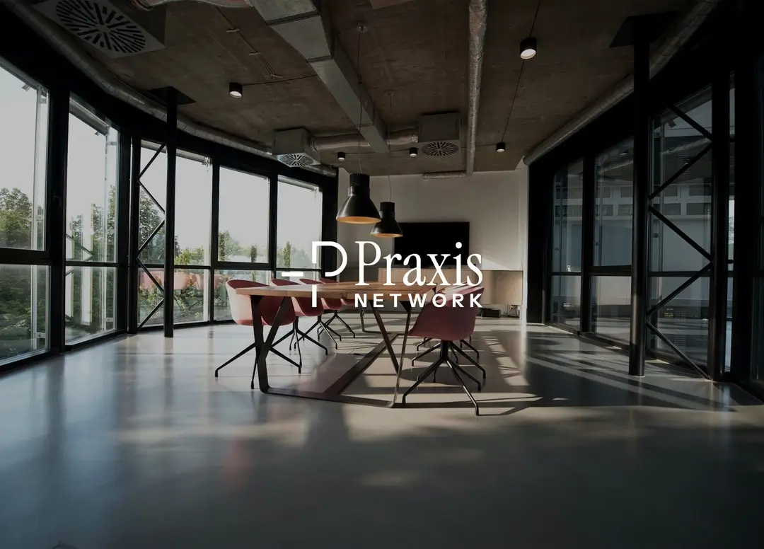 Praxis logo set on a corporate background
